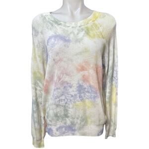 NWT Rails Venus Rainbow Tie Dye Cotton Cashmere White Pullover Sweater L